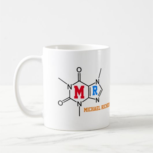 superscafeïne-drinkermolecule, aangepast koffiemok (Links)