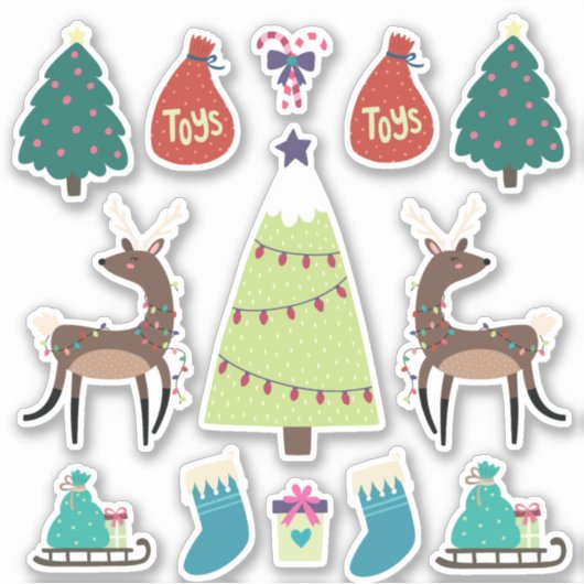 Superschattige gemengde kerstset met deers sticker (Voorkant)