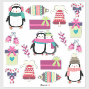 Superschattige gemengde kerstset met pinguïns sticker