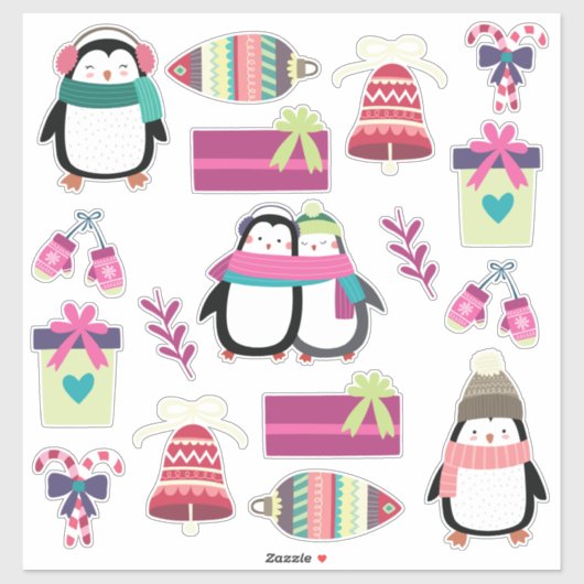 Superschattige gemengde kerstset met pinguïns sticker (Vel)