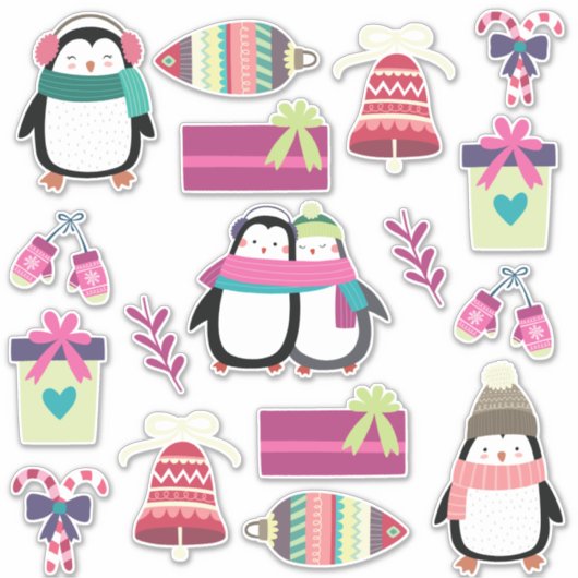 Superschattige gemengde kerstset met pinguïns sticker (Voorkant)