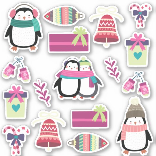 Superschattige gemengde kerstset met pinguïns sticker (Voorkant)