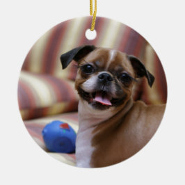 Superschattige hond met haar favoriete bal keramisch ornament