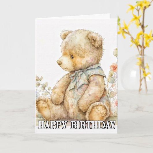 Superschattige kleine teddybeer kaart (Gele Bloem)