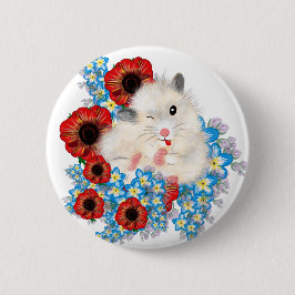 Superschattige witte sirohamster in bloemen ronde button 5,7 cm