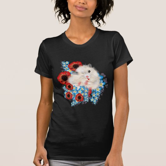 Superschattige witte sirohamster in bloemen t-shirt (Voorkant)