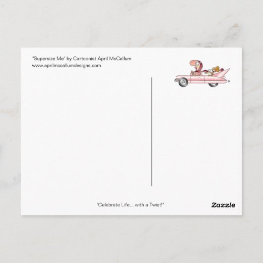 SUPERSIZE ME Briefkaart beroemd gemaakt door April (Achterkant)