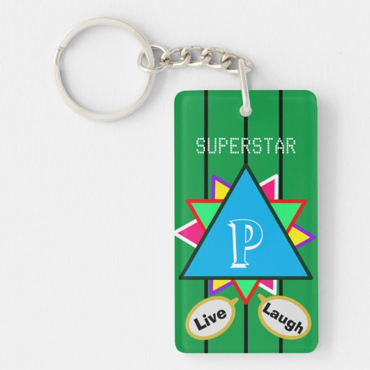 Superstar Cartoon Liefde Monogram Blauw Groen Sleutelhanger (Voorkant)