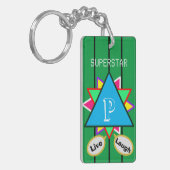 Superstar Cartoon Love Monogram Blauwe Groen Sleutelhanger (Voorkant Links)
