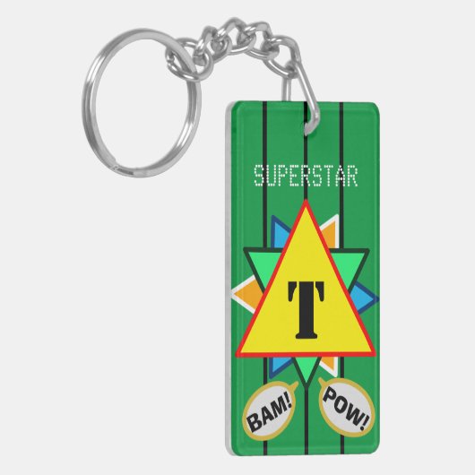Superstar Cartoon Monogram Geel Groen Sleutelhanger (Voorkant Links)