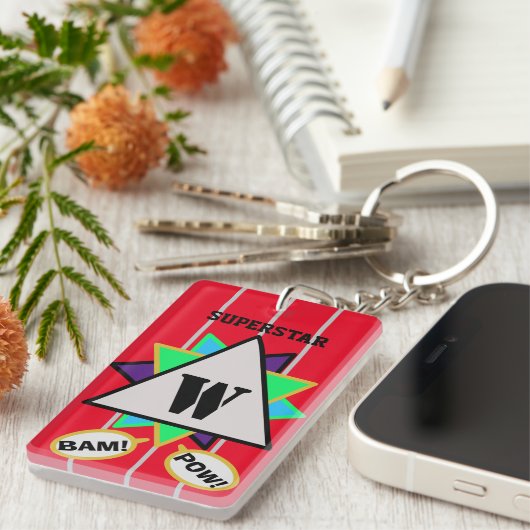 Superstar Cartoon Monogram Rood Zwart Sleutelhanger (Voorkant Rechts)