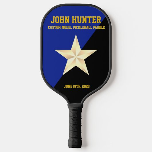 "Superstar Dad" Vaderdag Blauw/Goud Pickleball Paddle (Achterkant)