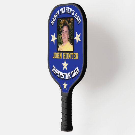 "Superstar Dad" Vaderdag Blauw/Goud Pickleball Paddle (Links)