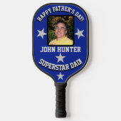 "Superstar Dad" Vaderdag Blauw/Zilver Pickleball Paddle (Voorkant)