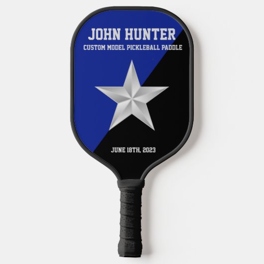 "Superstar Dad" Vaderdag Blauw/Zilver Pickleball Paddle (Achterkant)