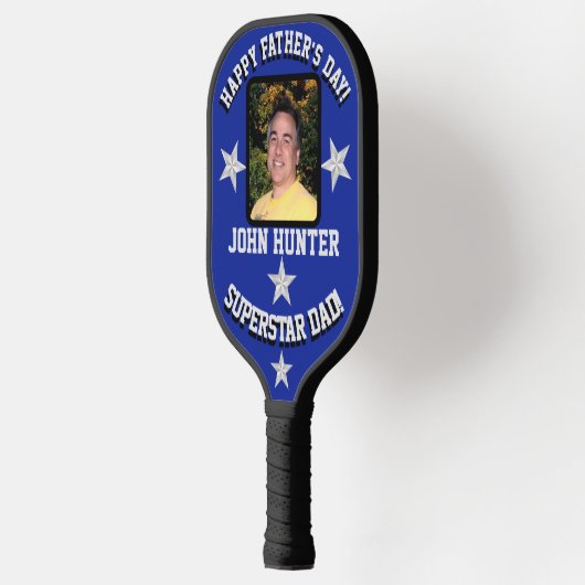 "Superstar Dad" Vaderdag Blauw/Zilver Pickleball Paddle (Links)