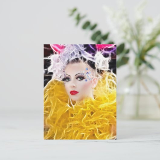 Superstar model in gele jurk briefkaart (Staand voorkant)