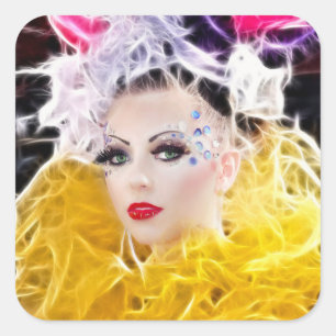 Superstar model in gele jurk vierkante sticker