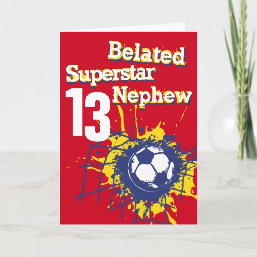 Superstar neef 13e late verjaardag voetbal rood kaart (Voorkant)