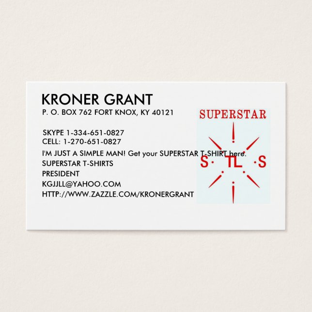 SUPERSTAR PROMOTIES. VISITEKAARTJES (Voorkant)