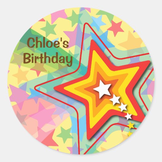 Superstar Rainbow Fun Kids Verjaardagsfeestje Stic Ronde Sticker (Voorkant)