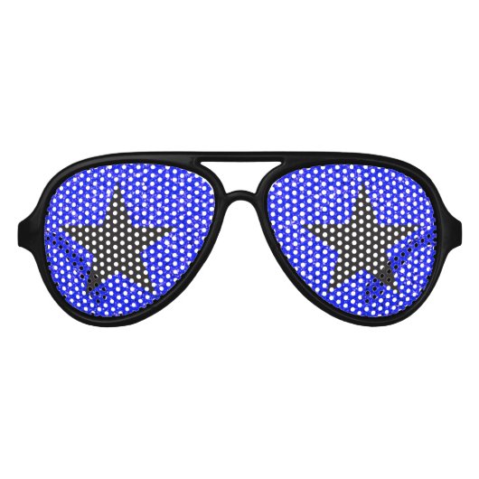 Superstar Rockstar Cool Black Star Blue Party Aviator Zonnebril (Voorkant)