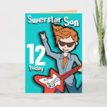 Superstar Son 12th verjaardagskaartje Kaart<br><div class="desc">Op deze kaart staat "Superstar Son 12 vandaag. Binnenin: "Happy Birthday". Of pas je aan met je eigen woorden. Fun-kaart,  uitsluitend ontworpen door Sarah Trett.</div>
