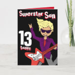 Superstar Son 13 jaar rode blonde haarkaart Kaart<br><div class="desc">Deze kaart zegt Superstar Son 13 vandaag. In Happy Birthday,  of je kunt je aanpassen met je eigen woorden. Fun card rock star boy die een elektrische gitaarkunst speelt en design van Sarah Trett voor www.mylittleeden.com</div>