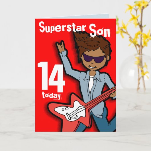 Superstar Son 14e verjaardag rode kaart (Gele Bloem)