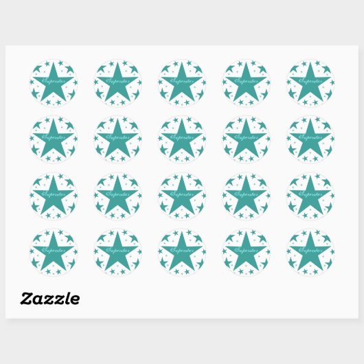 Superstar-Stickers, Blauwgroen Ronde Sticker (Vel)