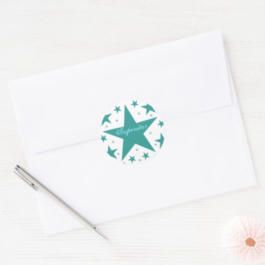 Superstar-Stickers, Blauwgroen Ronde Sticker (Envelop)