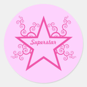 Superstar-Stickers, helder roze Ronde Sticker