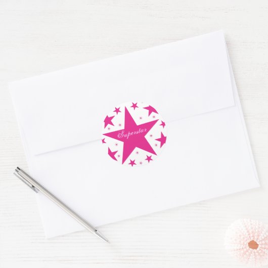 Superstar-Stickers, roze Ronde Sticker (Envelop)