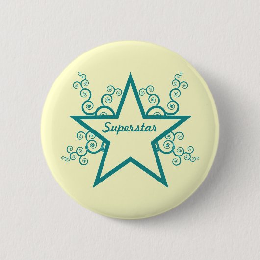 Superstar Swirls Button, Blauwgroen Ronde Button 5,7 Cm (Voorkant)