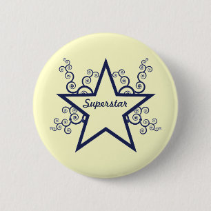 Superstar Swirls Button, donkerblauw Ronde Button 5,7 Cm