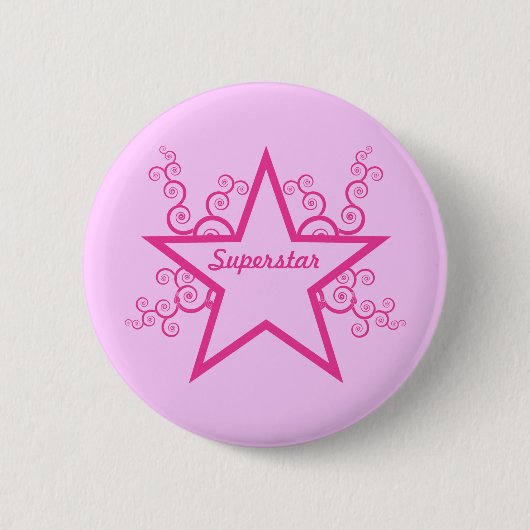 Superstar Swirls Button, helder roze Ronde Button 5,7 Cm (Voorkant)