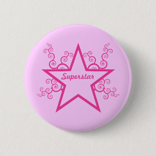 Superstar Swirls Button, helder roze Ronde Button 5,7 Cm