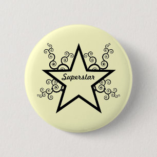 Superstar Swirls Button, zwart Ronde Button 5,7 Cm