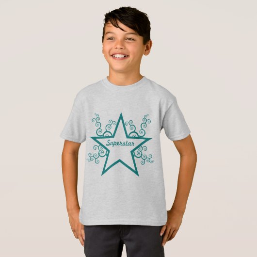 Superstar Swirls Kinder Shirt, Blauwgroen T-shirt (Voorkant volledig)