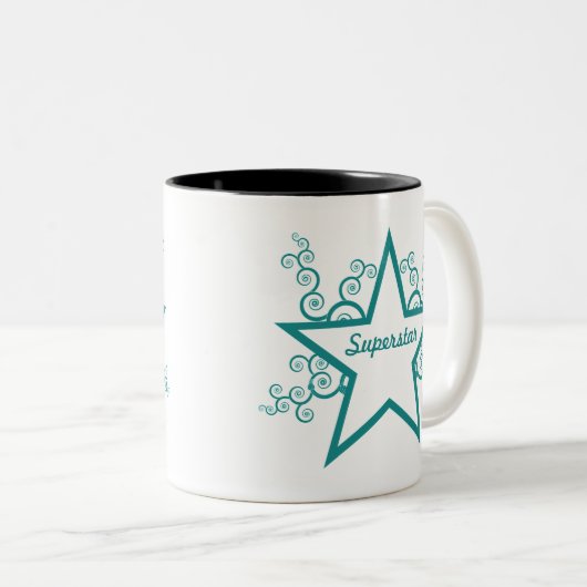 Superstar Swirls Mok, Blauwgroen Tweekleurige Koffiemok (Voorkant rechts)