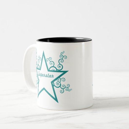 Superstar Swirls Mok, Blauwgroen Tweekleurige Koffiemok (Voorkant links)