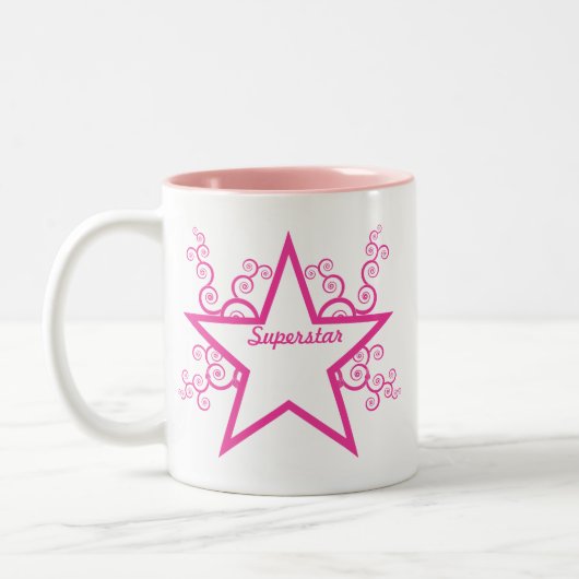 Superstar Swirls Mok, helder roze Tweekleurige Koffiemok (Links)