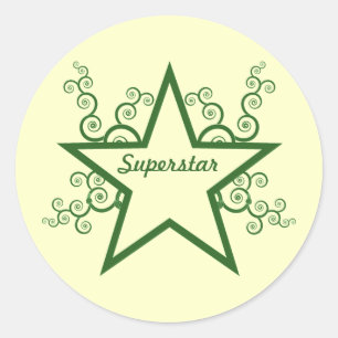 Superstar Swirls Stickers, Forest Green Ronde Sticker
