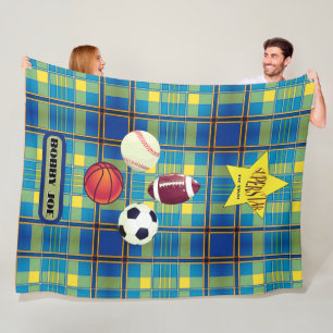 Superstar Tartan Blue Yellow Fleece Deken