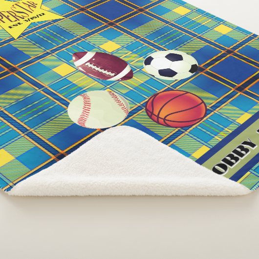 Superstar Tartan Blue Yellow Sherpa Deken (3/4)