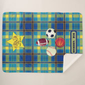 Superstar Tartan Blue Yellow Sherpa Deken (Voorkant (horizontaal))