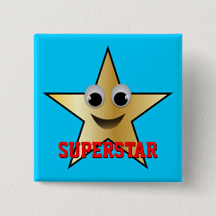 Superstar-teken Gold gekleurd Vierkante Button 5,1 Cm
