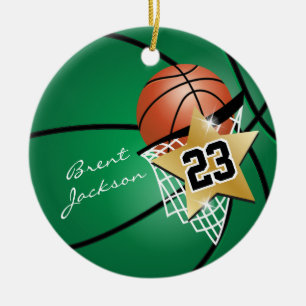 Superster Autograaf Basketball - Donkergroen Keramisch Ornament