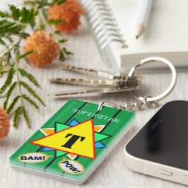 Superster Cartoon Monogram Geel Groen Sleutelhanger