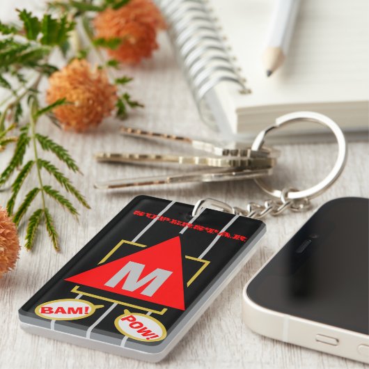 Superster Cartoon Monogram Zwart Rood Sleutelhanger (Voorkant Rechts)